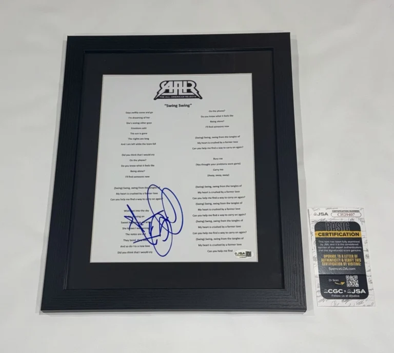 TYSON RITTER SIGNED FRAMED SWING SWING LYRIC SHEET AAR JSA COA