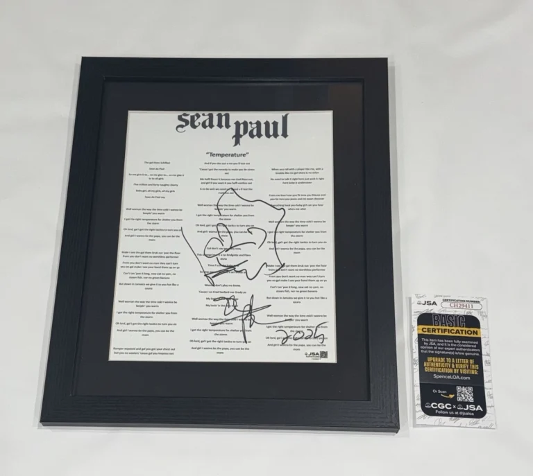 SEAN PAUL SIGNED FRAMED TEMPERATURE LYRIC SHEET SKETCH JSA COA