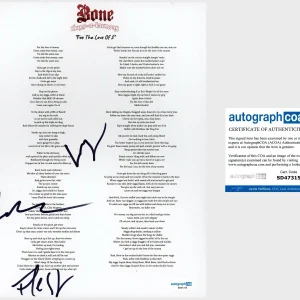 ‘BONE THUGS N HARMONY’ Signed Lyric Sheet ‘Krayzie, Layzie, & Flesh’ ACOA Rap