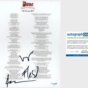 ‘BONE THUGS N HARMONY’ Signed Lyric Sheet ‘Krayzie, Layzie, & Flesh’ ACOA Rap