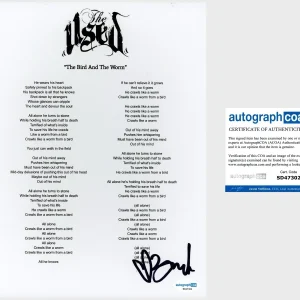 Bert McCracken ‘The Used’ Band Signed ‘The Bird And The Worm’ Lyric Sheet ACOA