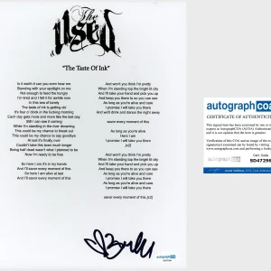 Bert McCracken ‘The Used’ Band Signed ‘The Taste Of Ink’ Lyric Sheet ACOA