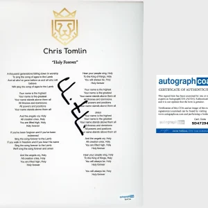 ‘Chris Tomlin’ Signed Lyric Sheet Christian Music Artist ‘Holy Forever’ ACOA