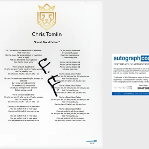 ‘Chris Tomlin’ Signed Lyric Sheet Christian Music Artist ‘Good Good Father’ ACOA