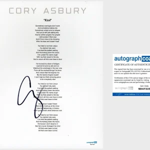 Cory Asbury ‘Kind’ Signed Lyric Sheet Christian Music ACOA