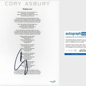 Cory Asbury ‘Reckless Love’ Signed Lyric Sheet Christian Music ACOA