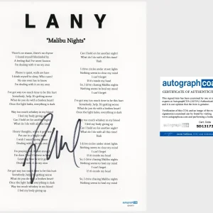 Paul Klein ‘LANY’ Signed Lyric Sheet Pop Band Lead Singer ‘Malibu Nights’ ACOA