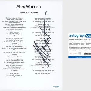‘Alex Warren’ Pop Singer Signed Lyric Sheet ‘Before You Leave Me’ ACOA