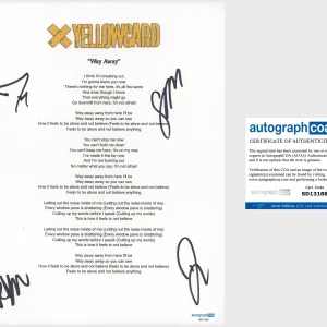 ‘Yellowcard’ Full Band Signed Lyric Sheet ‘Way Away’ Ryan Key +3 ACOA
