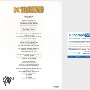 ‘Ryan Key’ Signed Lyric Sheet ‘Yellowcard’ Lead Singer ‘Only One’ ACOA