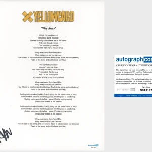 ‘Ryan Key’ Signed Lyric Sheet ‘Yellowcard’ Lead Singer ‘Way Away’ ACOA