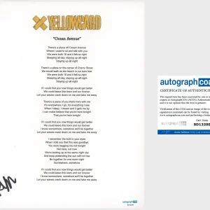 ‘Ryan Key’ Signed Lyric Sheet ‘Yellowcard’ Lead Singer ‘Ocean Avenue’ ACOA