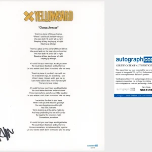 ‘Ryan Key’ Signed Lyric Sheet ‘Yellowcard’ Lead Singer ‘Ocean Avenue’ ACOA