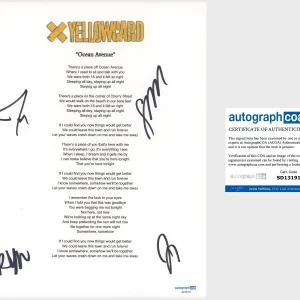 ‘Yellowcard’ Full Band Signed Lyric Sheet ‘Ocean Avenue’ Ryan Key +3 ACOA
