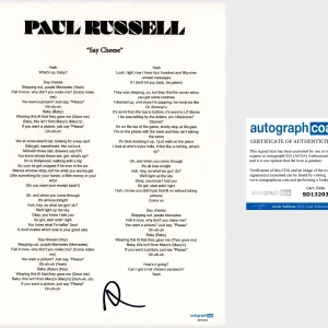 ‘Paul Russell’ Signed Lyric Sheet ‘Say Cheese’ ACOA Pop Singer