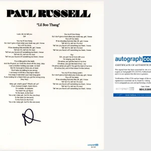 ‘Paul Russell’ Signed Lyric Sheet ‘Lil Boo Thang’ ACOA Pop Singer