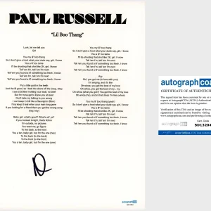 ‘Paul Russell’ Signed Lyric Sheet ‘Lil Boo Thang’ ACOA Pop Singer