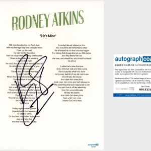 ‘Rodney Atkins’ Signed Lyric Sheet ‘He’s Mine’ ACOA PROOF