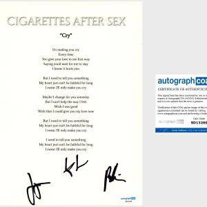 ‘Cigarettes After Sex’ Band Signed Lyric Sheet ‘Cry’ Greg Gonzalez ACOA