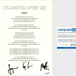 ‘Cigarettes After Sex’ Band Signed Lyric Sheet ‘Sweet’ Greg Gonzalez ACOA
