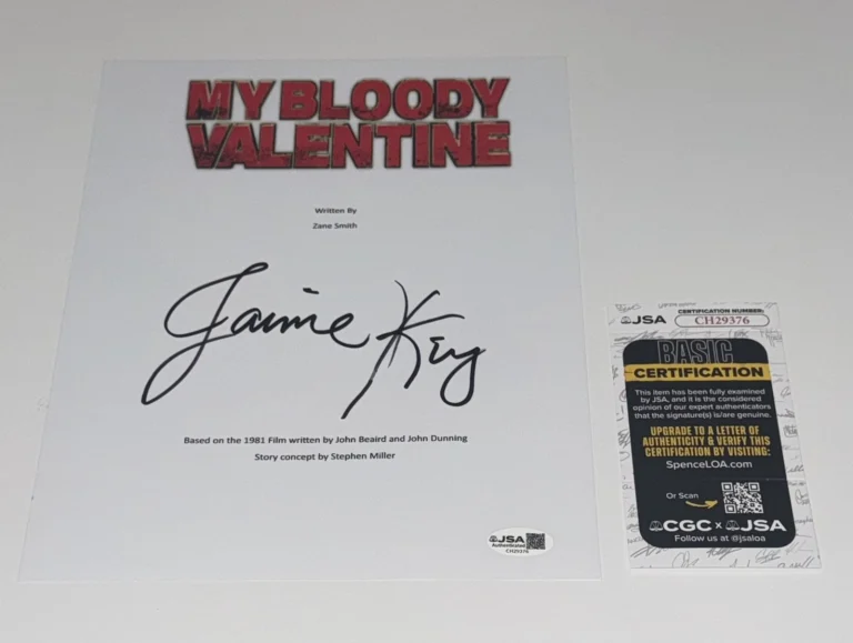 JAIME KING SIGNED MY BLOODY VALENTINE FULL MOVIE SCRIPT JSA COA