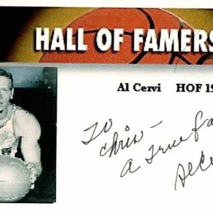 AL CERVI SIGNED AUTOGRAPH - CUSTOM INDEX CARD - HALL OF FAME, PHILLY WARRIORS