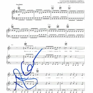 TYLER GLYNN SIGNED AUTOGRAPH "ANIMAL" SHEET MUSIC - NEON TREES SINGER, HABITS