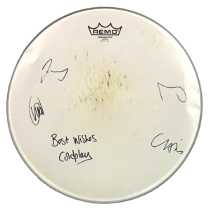 Coldplay Full Band Signed Autograph Stage Used Drumhead  Chris Martin +3 JSA COA