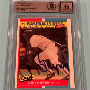 TONY GWYNN Signed 1987 FLEER SLUGGERS/PITCHERS Card #17 Beckett BAS AUTO 10