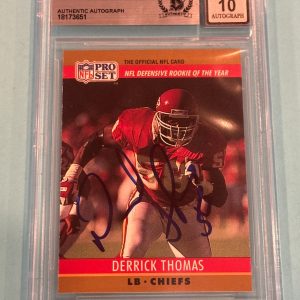 DERRICK THOMAS Signed 1990 PRO SET Card #6 Beckett BAS AUTO 10
