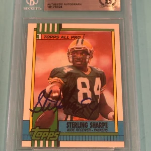 STERLING SHARPE Signed 1990  TOPPS Card #140 Beckett (BAS) Disclaimer Back