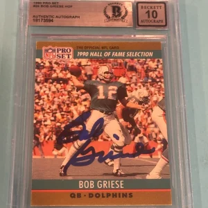 BOB GRIESE Signed 1990 PRO SET Card #24 Beckett Authentication (BAS) AUTO 10