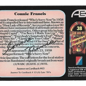 Connie Francis REAL SIGNED 1993 American Bandstand Collect-A-Card COA Autograph