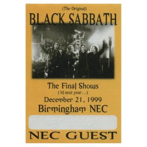 Black Sabbath 1999 Reunion Concert Tour NEC Guest Backstage Pass