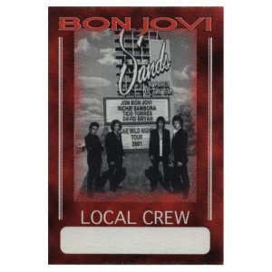Bon Jovi 2001 One Wild Night Concert Tour Local Crew Backstage Pass