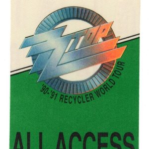 ZZ Top 1990 Recycler Concert Tour All Access Backstage Pass Green