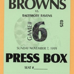 Cleveland Browns 1999 Ravens Football PRESS BOX Backstage Pass