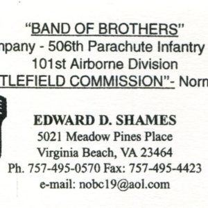 Edward Shames 101st Airborne Band Of Brother WWII Rare Signed Autograph Biz Card