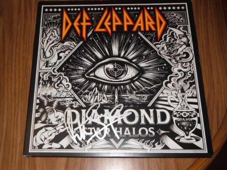 DEF LEPPARD JOE ELLIOTT AND RICK SAVAGE SIGNED DIAMOND STAR HALOS VINYL ALBUM
