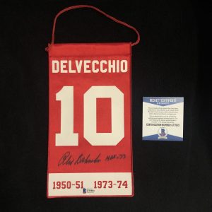 Alex Delvecchio Signed Detroit Red Wings Mini Banner Beckett COA G77953