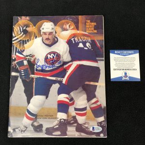 Bryan Trottier Signed New York Islanders Goal Magazine Beckett COA