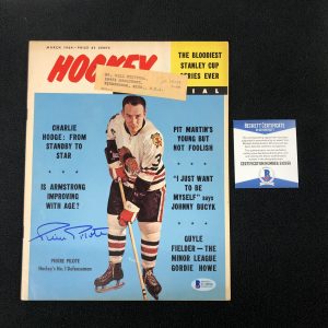 Pierre Pilote Signed Chicago Blackhawks Hockey Pictorial Magazine Beckett COA