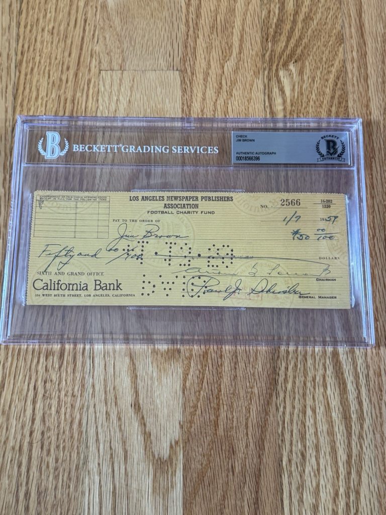 Holy Grail Jim Brown Football Item-SIGNED Pro Bowl Payroll Check Beckett Browns