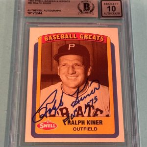 RALPH KINER Signed 1990 SWELL BASEBALL GREATS Card #80 Beckett BAS AUTO 10