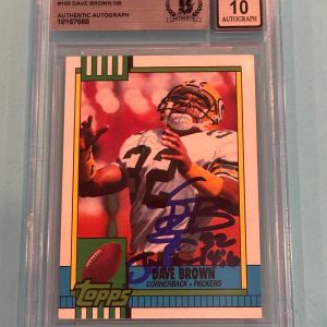 DAVE BROWN Signed 1990 TOPPS Card #150 Beckett BAS AUTO 10 disclaimer back