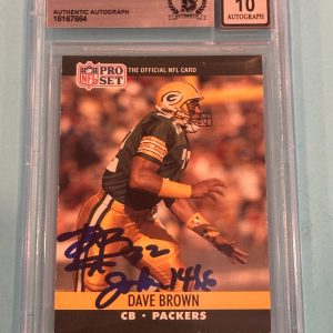 DAVE BROWN Signed 1990 PRO SET Card #499 Beckett BAS AUTO 10
