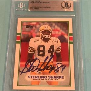 STERLING SHARPE Signed 1989  TOPPS ROOKIE Card #379 Beckett (BAS)