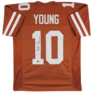 Texas Vince Young "05 Nat'l Champs" Signed Burnt Orange Pro Style Jersey BAS Wit