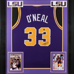 LSU Shaquille O'Neal Signed Purple Pro Style Framed Jersey BAS Witnessed 2