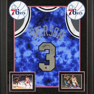 76ers Allen Iverson Signed Blue Galaxy M&N 96-97 HWC Swingman Framed Jersey BAS